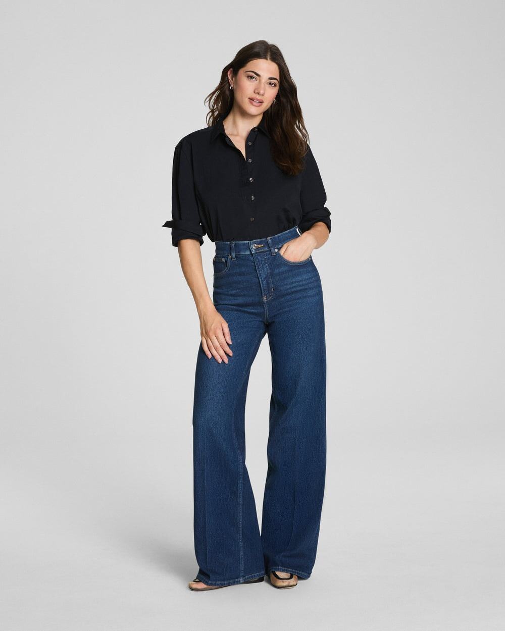 SPANX SPANXshape Authentic 360 Wide Leg Dark Wash Jeans